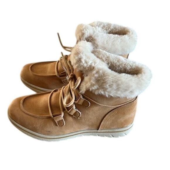 Cliffs by White Mountain Harisson Faux-Fur Lace-Up Winter Boots 9 Wheat/Tan New - Picture 3 of 10
